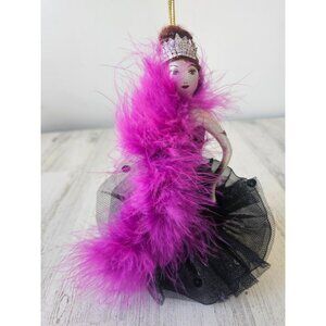 Vintage elegance lady burlesque glass Italian ornament boa evening dress Xmas tr